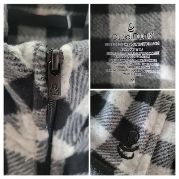 Cuddl Duds Womens Cozy Comfort Black Plaid Fleece Full Zip Thermal Layer Vest✨️M - Picture 7 of 11